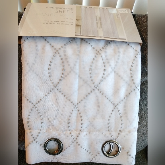 New Embroidered Grommet Sheer Panel Curtains - Picture 2 of 4